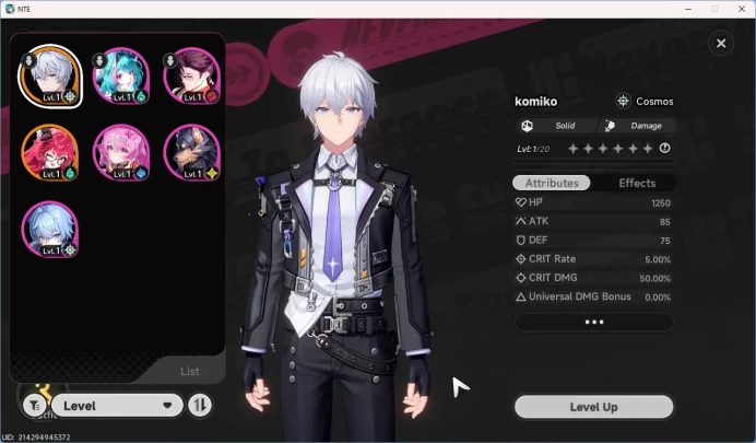 EU | Starter Lvl3 | 1 S Char Nanally + 5 A char | MC Male | Log Emial | NTE083B