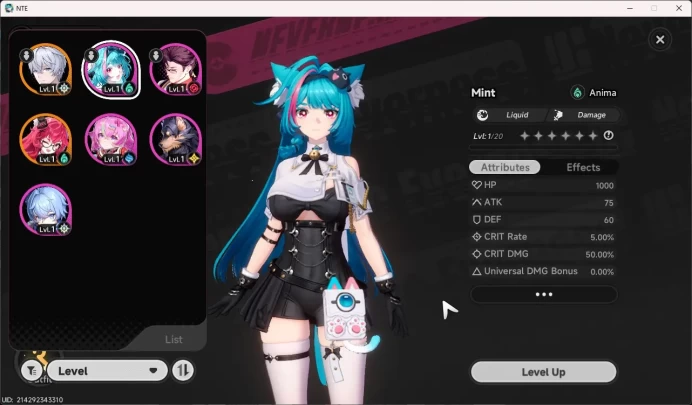 EU | Starter Lvl3 | 1 S Char Nanally + 5 A char | MC Male | Log Emial | NTE084B