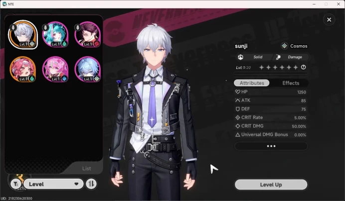 EU | Starter Lvl3 | 1 S Char Nanally Skin + 4 A char | MC Male | Log Emial | NTE087B