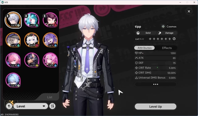 EU | Starter Lv3 | 3 S Char Sakiri, Jiuyuan,Fadia + 6 A Char + Ready Arc Nanally | MC Male | Log Email | NTE088B