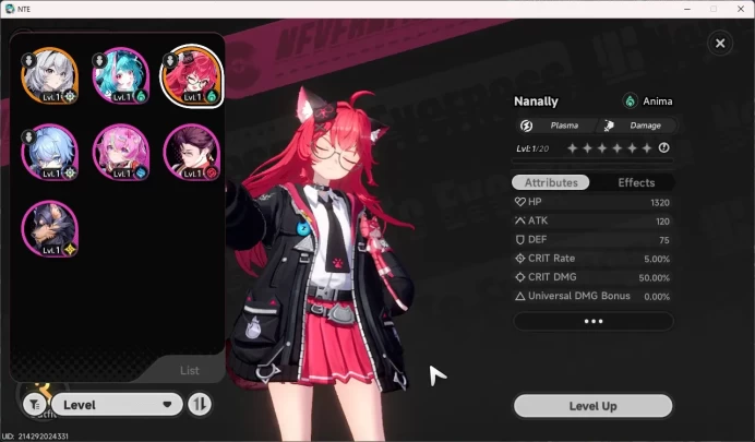 EU | Starter Lv3 | 1 S Char Nanally A1 + 1 Selector S + 5 A Char | MC Female | Log Email | NTE089B
