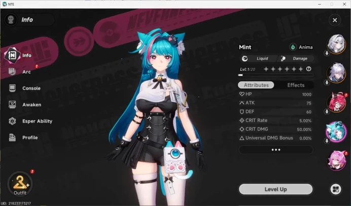 EU, starter LVL 3, Nanally, S baicang, 7 Char, MC female, more detail check SS NTE115B