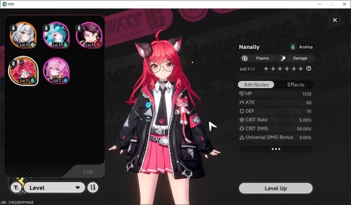 SEA|Starter Lv 3|1 SSR (Nanally)+ 3 SR|Selector ON|MC Femaale|Arc Chek SS|More Check SS|Take Email|NTE124B