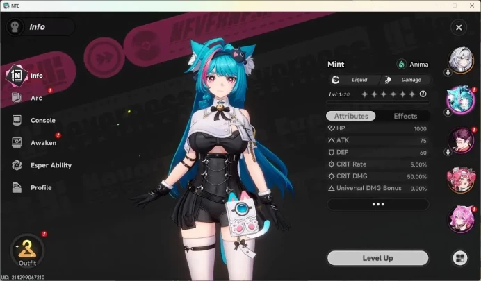NA|Starter LVL 3, Nanally, 7 Char, MC male, Selector 43/50 ,more detail check SS NTE132B