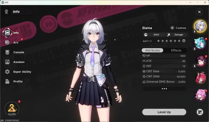 NA|Starter LVL 3, Nanally, 7 Char, MC male, Selector 36/50 ,more detail check SS NTE134B