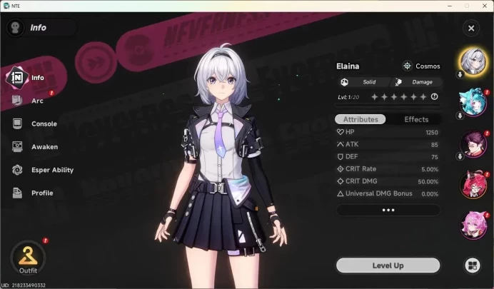 EU|Starter LVL 3, Nanally, 6 Char, MC male, Selector 40/50 ,more detail check SS NTE135B