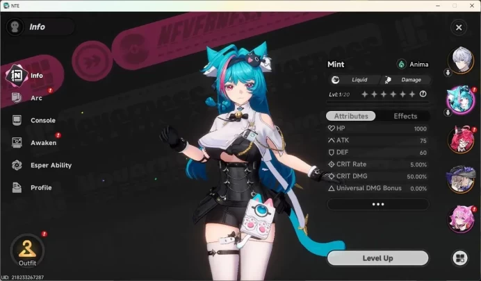 SEA | Starter Lv 3 | 2 SSR (Nanally,Jiuyuan)+ 6 SR + Glider | Selector 40\50 | MC Male | Take Email | NTE136B
