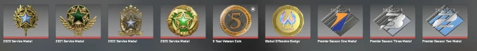 CS765 Prime, 9 Medals: Premier Season One, Two, Three, Service 2020, 2021 (2lvl), 2022, 2025 (2lvl), 5 Year Veteran, GO Badge, Faceit linked