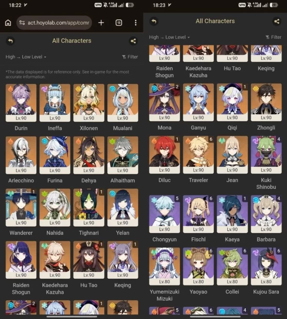 All platform - AR60 - EU - 76 Character 25 5'star - 16 Weapon 5'star - ineffa - furina - yelan - Xilonen - 1602