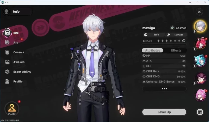 SEA |Starter Lvl 3| 1 SSR(Nanally)+5SR |Selector 40/50| MC Male|Take Email |NTE153B