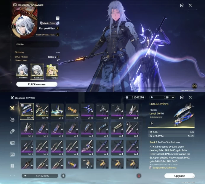 All Platform - EU - Union47 - 18 Character 6 5'Star - 3 Weapon 5'Star - Galbrena - Signature - Verina - 1611