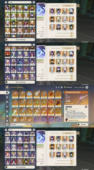 All Platform - AR60 - EU - 79 Character 30 5'Star 24 Weapon 5'Star - Skrik - Ineffa - Furina - Yelan Skin - Flins - Columbina - 1614