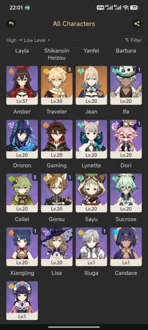 All platform - EU- AR51- 33 Character -7 5'star Character - Nefer - Mavuika - Skirk - Diluc - jean - 1623