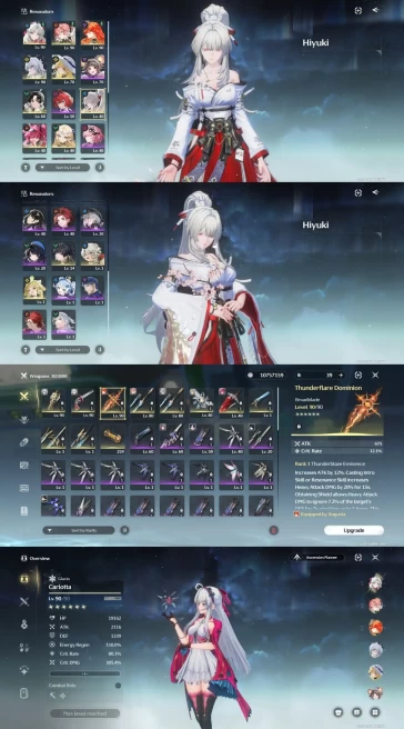All Platform - EU - Union 67 - 23 Character - 12 5'Star Character - 10 5'star Weapon - Hiyuki -  Cartethya - lupa - Augusta - Zani - 1644
