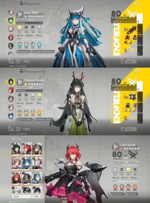 All Platform - NA , EU - Level 52 - 8 Character 5'Star - 11 Weapon 5'Star - 1 BP Chest - zhuang Fangyi - Laevatain - Gilberta - Last Rite - 1657