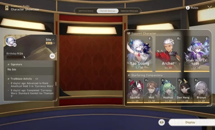Asia|TL 46|6 Limited| SW 999+Sign,Yao Guang,Sparkle,Huohuo,Archer,Dante |MC Female|Take Mail|Check SS(HSR7147)