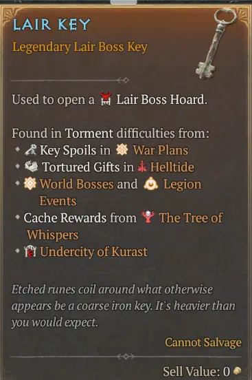 10* Lair Key -- Carry run Boss (The Beast in the Ice/Lord Zir/Varshan/Grigoire/Urivar)