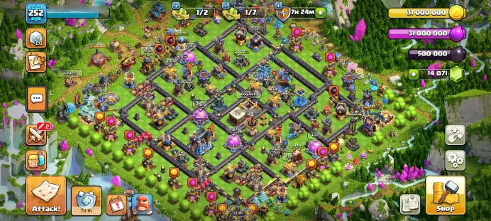 KAT Th18, All 5 Heroes Max [ 11 Rare Epic Max ] 14000 Gem, 2700 WAR STAR, 8 Scenery, 43 Skin Hero, 1250 Medal, 275 Wall Max, Full Defenses