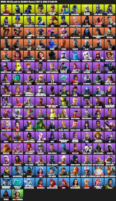 162 skins · OG Skull Trooper / Blue Squire / Take The L / Glow / Cole