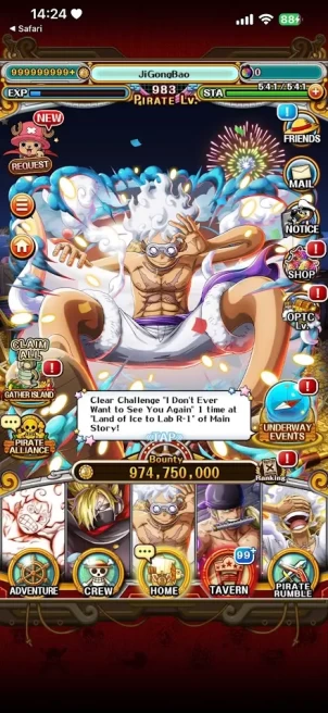 OPTC123: Global - Lv983  - 974M Bounty -  Big Account End Game  -  Sugo Rage 370/304