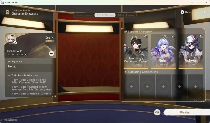 Asia | TL29|Silver Wolf,Robin,Ashveil,Kafka,Bronya,Himeko|6x5Star Char|MC Female | TakeMail | Check SS HSR515B