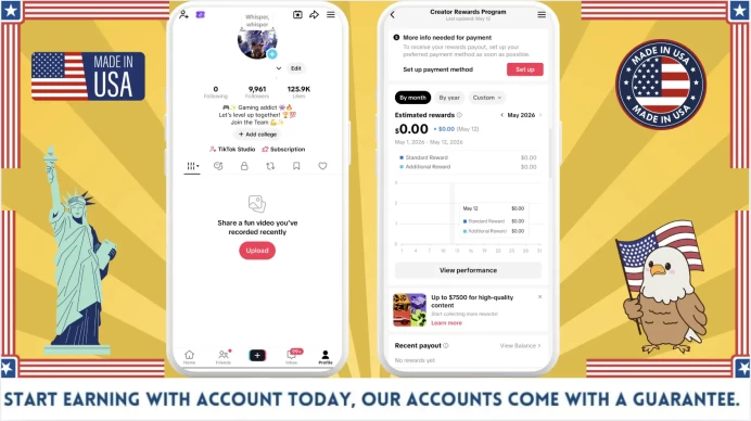 US Monetized Creator Rewards Program Account | 9k Real Followers & 125k Likes | Real screenshots + Full Access + Account in Good Standing