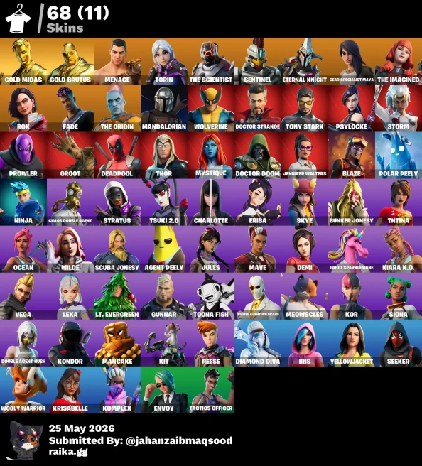 [PC/PSN/XBOX] 68Skins *15 Max styles *|,Blaze,Gold Midas,Mandalorian,Fade,Ninja,Skye,Wild,Lexa,Envoy,Psylocke |Full Access