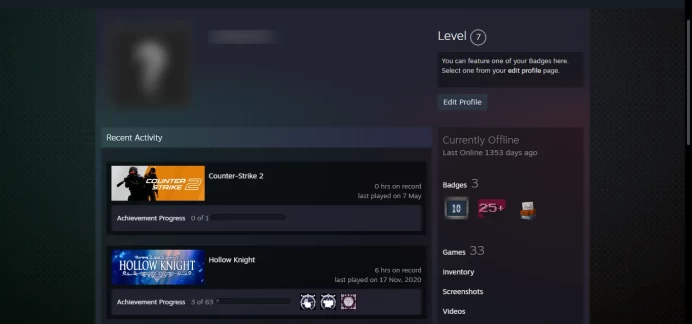 25 other games(300+ dol)_7 Level Steam_5Y medal _ no access to email (read description)