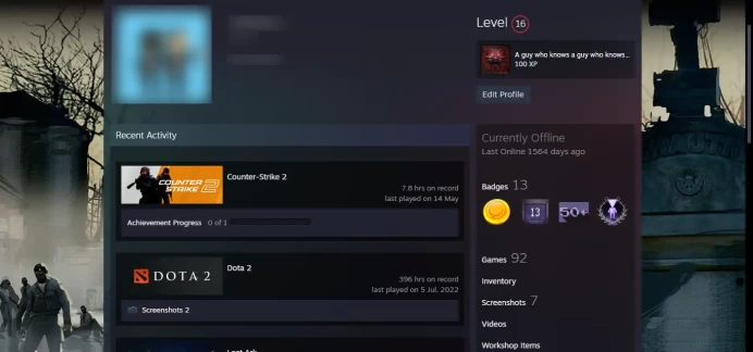 50+ other games(300+ dol)_16 Level Steam_10Y,5Y,Loyalty,Global_7,8hrs_no access to email (read description)