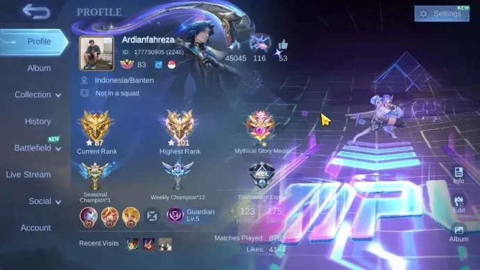 Hero123 |Skin175 |Mythical Glory 101 |CC Natalia, Valentine & Blazing Clint, Epic Grock & Zilong |TakeMail |Check SS |(MLBB2231)