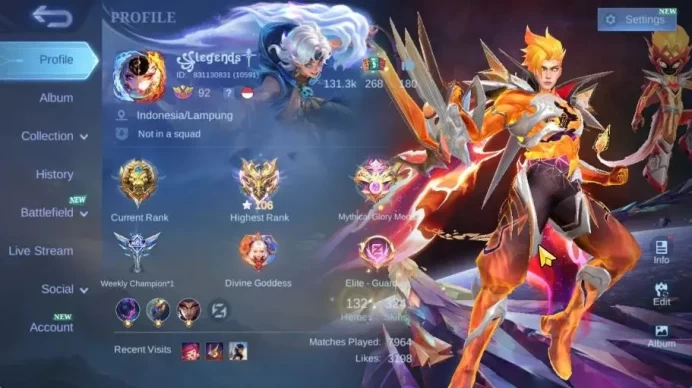 Hero 132|Skin 324|511 Dm|High Immo 106|Legend Lunox Prime(Claude,Granger),Dawning Esme,KOF Karina,CC Badang|Check SS(MLBB2232)