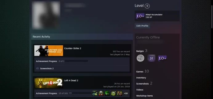 10+ other games_9 Level Steam_2016,2018,10Y,5Y,Loyalty,Global_557hrs_no access to email (read description)