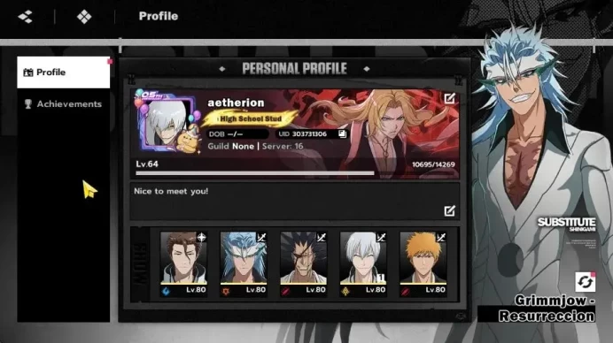 NuverseSEA|LV 64|10 SSR [Grimjow,Kenpachi,Aizen,GinB1,Urahara,Ichigo,Tosen,Ikaku]+Stamp,YoruiB1,Byakuya|8 Sign|Google(BSR1156)
