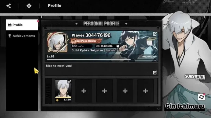 NuverseSEA|LV 63|8 SSR [Gin,TosenB1,Mayuri,SoiFon,YoruichiB1,IchigoBan,Urahara]+Stamp,Byakuya|7 Sign|13 SR|Google(BSR1154)