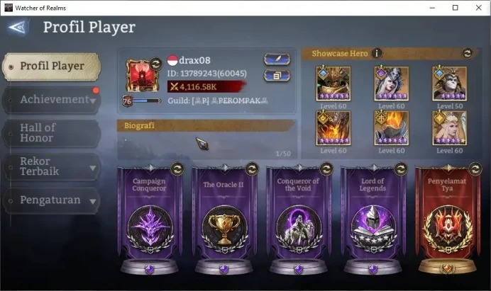 GLOBAL 60x|Lv 76|4,1M Power|6K Gems|6 Lord[Oren,Laya,Etc]|52 Legend[NeZhaA1,WukongA1,Diaochan,Erlang,Etc]|Take Mail(WOR1217)