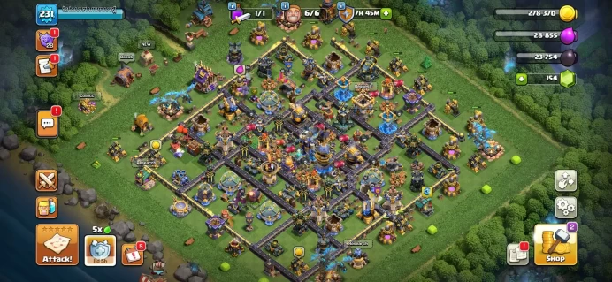 Rare full equipment epic 16/16(5max),Town hall 18 Xp 231, good wall, C6298