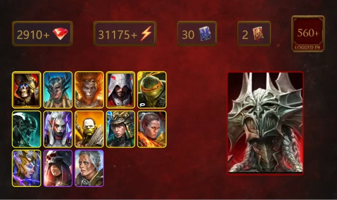 [STARTER]Harima+Blood Marchioness Mina+Deathknight+Scyl+Wukong+Ezio Auditore+Michelangelo+Xenomorph+Visix+Artak+Ronda+23Epics