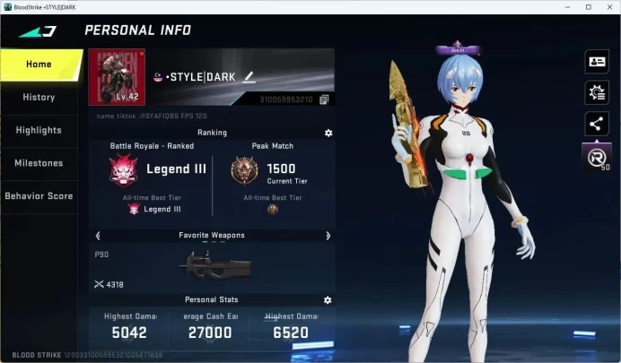 ASIA | L42 Legend III | 5 EVA: Rei,Katya,Playpal EVA-02,SCAR,MCX | 1 TR | 4 Ultra: MP5,Vector,P90,QBZ95|More Check SS BS1070B