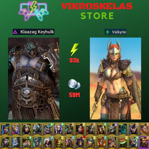 Starter acc with Klaazag : 93k energy / 59 mln coins / Valkyrie, Opardin, Arix, Ninja + 20 Login Legendaries / Aniri, Geomancer 2x