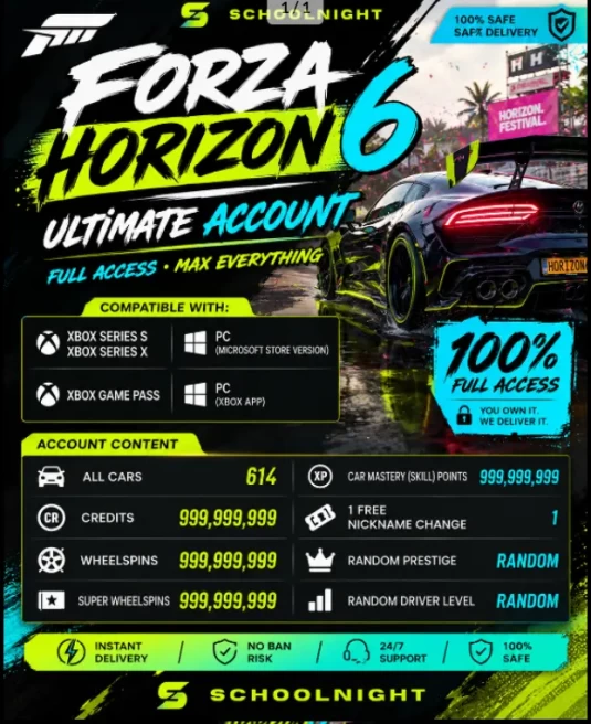 【XBOX/PC】 All Cars 614 / 999M Credits / 999M Wheelspins / 999M Super Wheelspins / 999M Skill Points / Full Access