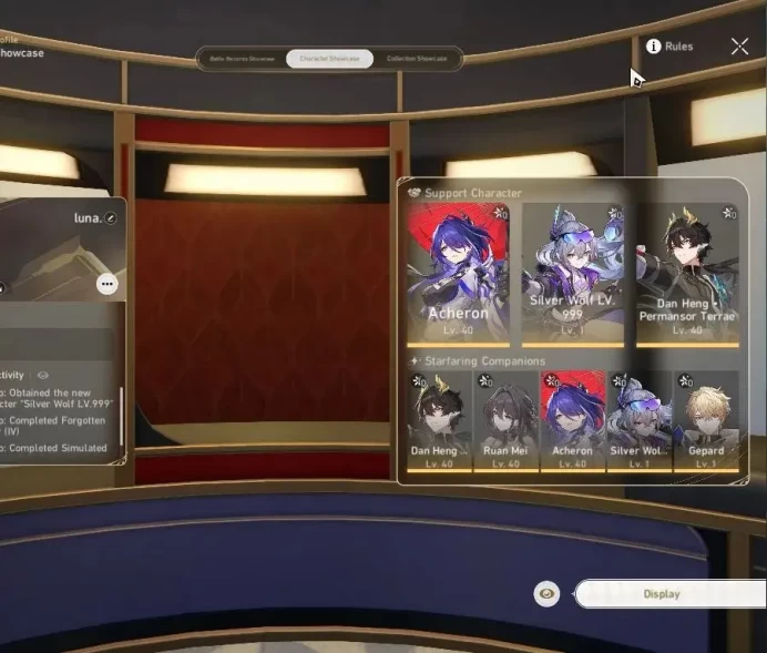 Asia|TL 21|1 Golden Companion Spirit|3 Limited|Acheron,Dante,Ruan Mei|MC Female|Jarilo-VI|Take Mail|Check SS(HSR7028)