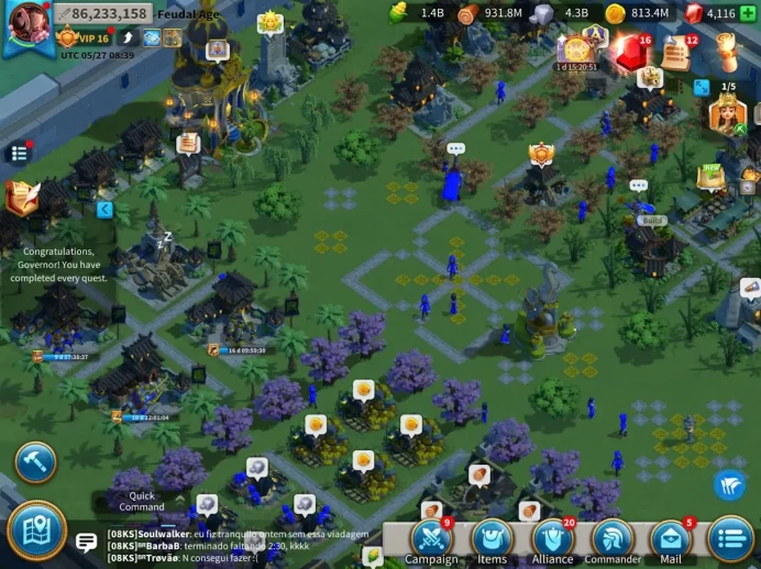 ROK2360: 86M - Vip 16 - 12 Commanders - 51 Passport - 4k Gems -  220 Gold Heads - 3 Skin - 2 farm