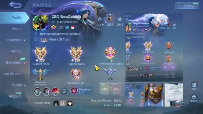 Hero 132|Skin 593|High Immo 126|Legend[Granger,Saber,Miya],Aspiran[Fanny,Vexana,ChangE,Angela],11LBox|Many Skin|CheckSS|MLBB2236