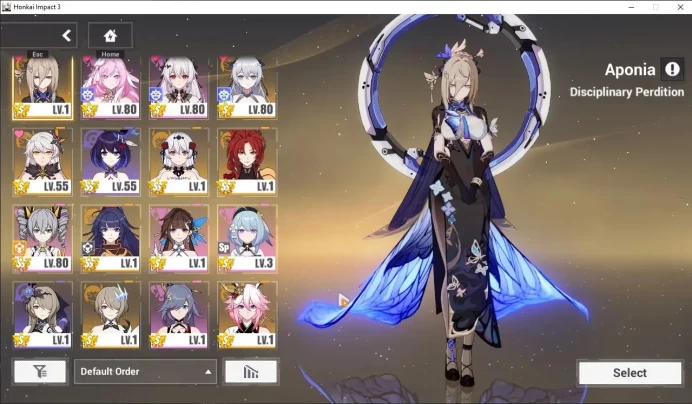 SEA Lv82|3 Fullset (Elysia HeHo,Theresa Apocalypse LuVo,Bronya Silver N-EX), Kiana Kaslana HeVo 1/4| 1 ELF+1 AOp|Take Mail|HI890