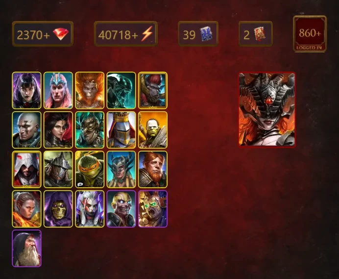[STARTER]Gnut+Kurosa the Covetous+Ruarc+Alice+Loki+Wukong+Xenomorph+Ukko+Falmond Mournsword+Adelyn+36Epics