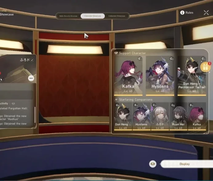 Asia|TL30|4 Limited|Hysilens,Kafka,Huohuo,Ruan Mei|28 Star Rail Spesial Pass|Xianzhou Luofu|MC Female|Take Mail|Check SS|HSR7293
