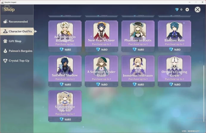 ASIA | STARTER | AR 34|1 Limit|3 STD|Limit Linnea|STD Wanderer,Keqing,Mona| MC Male | TakeMail Check SS GI198B
