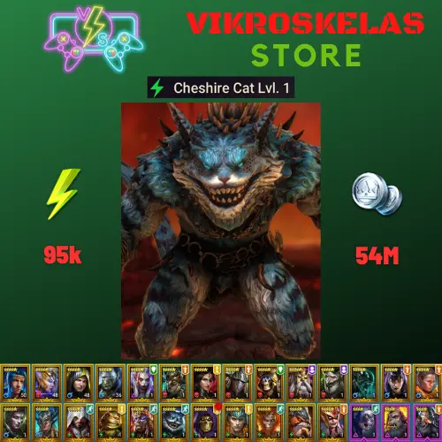 Starter acc with Cheshire Cat : 95k energy / 54 mln coins / Yannica, Boragar, Arix, Ninja + 20 Login Legendaries / Gala, Vergis 2x