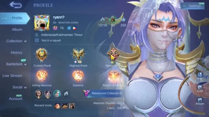 Hero 132|Skin 260|Prime Beatrix,Tf Roger,KOF Karina,CC Nata,LB(Alucard,Tigreal),Create Luo Yi,,Etc|Take Mail|Check SS(MLBB2239)
