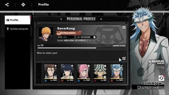 NuverseSEA|Lv73|11 SSR 5 Limit[AizenB4,SoiFonB1,Szayela,Grimmjow-Res,Ichiban,Byakuya,Ikkaku,KisukeB1,Etc]+Stamp|10 Sign|BSR1166
